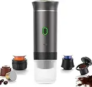 Portable Espresso Machine, Camping Coffee Maker with 5 Mins Self-Heating, 20Bar Pressure, Rechargeable 3 in 1, Compatible Capsule & Ground Coffee for Camping, Car, Hiking, Office(Metallic Grey)