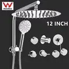 Round Chrome 12'' Rain Shower Head Set 2 In 1 Combo Gooseneck Wall Arm Mixer Tap