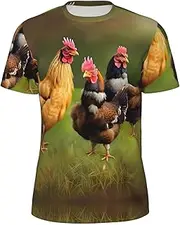 [DRTGEDS] Rooster Men's Mesh Short Sleeve Round Neck T Shirts Party Tops for Beach Gatherings, Black, M