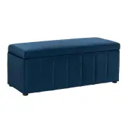 Design Square Lumine Velvet Fabric Sofa Bench Storage Ottoman Foot Rest Stool Dark Blue
