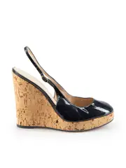 Navy Patent Slingback Cork Wedges