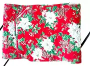 Pretty POINSETTIA Quilted cotton Table Runner 12"x68" Red w/White & Green NWOT