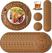 Geosar 200 Pcs Disposable Paper Place Mat Coaster Set Include Placemats and Coasters Bulk Table Outdoor Indoor for Dining Baby Shower Birthday Party (Woven)