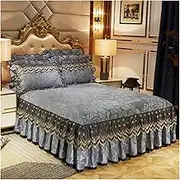Skirt Ruffled Bed Skirt, Bed Skirt Set Pack of 3 Multicolor Queen King Size Bedsheet and Pillowcases(Grey,3pcs 150x200cm)