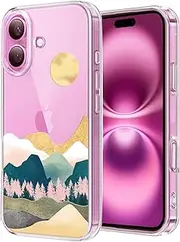 Unov Case Compatible with iPhone 16 Case Clear with Design Embossed Pattern Soft TPU Bumper Slim Protective 6.1 Inch (Sierra Mountains)
