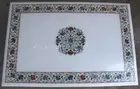 Multicolor Gemstone Inlay Work Dining Table Top Rectangle Marble Meeting Table