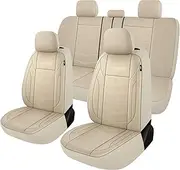 CAROMOP Premium PU Leather Car Seat Covers Full Set,Waterproof Split Bench Covers for Cars, Universal Car Interior Covers Seat Protectors for Sedans SUVs Pick-up Trucks(Beige)