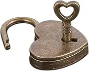 Copper Color Lock Antique Brass Padlock with Key, Vintage Heart Shape Anti-Theft Mini Keyed Padlock Bag Key Keyed Padlocks Travel Suitcase Luggage Box Case