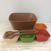 eco-friendly Rice Hull 7 pc salad bowl serving set, brown, NWT