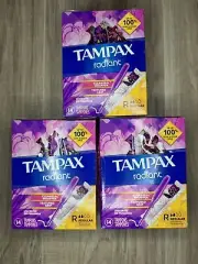 3 Packs Tampax Radiant Plastic Tampons Regular Absorbency Unscented 14 Ea
