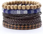 [NC] 5 Pcs/Set Handmade Weave Charm Wrap Men Bracelet Femme Homme Male Jewellery Pulseras Beads Leather Braceletsfor Women Bangles