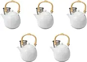 Set of 5 White Porcelain Ball Earthenware Bottle (with Kagoami) [5.1 x 4.1 x 4.5 inches (13 x 10.5 x 11.3 cm) (470cc)] | Setomonohonpo Earthenpo Made in China