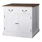 Hamptons 2 Drawers Small Sideboard Buffet White with Natural Top