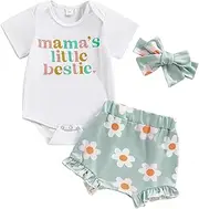 [Generic] Baby Wrap Set Girls Sleeve Letter Printed Ribbed Romper Bodysuits Floral Printed Shorts Headbands Newborn Outfits Baby Blanket Boy (#A-White, 0-3 Months)
