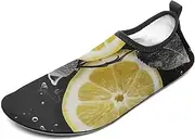 [BTCOWZRV] Water Shoes for Women Men Lemon with on Black and White Water Sports Shoes Slip-on Breathable Lightweight Athletic Aqua Sock