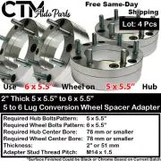 4x 2" 5x5.5" to 6x5.5" 78mm Bore Conversion Wheel Spacer Adapter Fit 9/16 Dodge