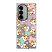 Galaxy Z Fold6 Clear Case Corgi with Pastel Hearts - Cute Corgi - Kawaii Animal Dogs