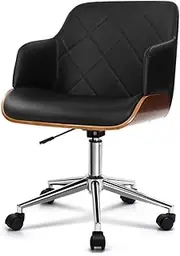 Artiss Ergonomic Office Chair Wooden Computer Desk Chairs with Height Adjustable PU Leather Seat, Mid Back and 360°-Swivel Seating Black for Gaming Room Executive Home Use