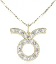 [Angara] Natural Diamond Taurus Zodiac Sun Sign Pendant Necklace in 14ct Solid Gold for Women (Size: 0.85mm | Colour: K | Clarity: I3) | April Birthstone Jewellery for her