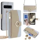 For iPhone 15 14 13 12 11 Women Zipper Leather Card Wallet Ring Shoulder Case