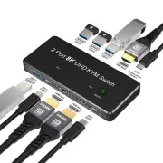 2 Port 8K HDMI 2.1 KVM Switch 4K USB-C HDCP for PS4/5 HDTV PC Printer Monitor