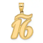 14k Yellow Gold Brushed Border Script Number 16 Pendant