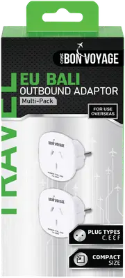 Bon Voyage Travel Adaptor Australia to Europe (2 Pack)