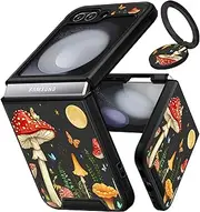 [Funermei] (2in1 for Samsung Galaxy Z Flip 5 Case for Women Girls Mushroom Cute Teens Phone Cover Girly Pretty Aesthetic Moon Design with Ring Stand Luxury Funda for Samsung Z Flip 5 Cases 6.7'' (2023)