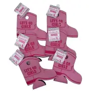 Bachelorette Koozie Set of 6 Lets Go Girls Pink Cowboy Boot Party Coozie NEW
