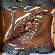 Sugar Kaedy patent-look brown combat style boots, size 7.5, new