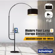 Black LED Floor Lamp Stand Free Standing Reading Lampshade Light Storage Table