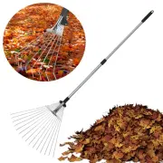 15 Teeth Garden Leaf Rake Retractable Handle Rake Sturdy Non Slip Handle