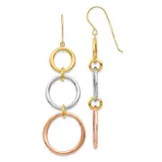 14K Tri-Color Triple Circle Dangle Earrings