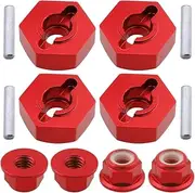 Aluminum 12mm Wheel Hex Nuts & M4 Lock Nuts for 1/10 Scale RC Car Truck Crawler Buggy Short Course(8-Pack) (Red)