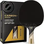 STIGA Carbon+ Ping Pong Paddle – 7-ply Extra Light Carbon Fiber Blade – 2mm Premium Sponge – Concave Pro Handle for Exceptional Grip – Performance Table Tennis Racket for Tournament-Level Play Red
