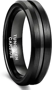 [Greenpod] Mens Tungsten Ring Wedding Band 6mm 8mm 10mm Engraved I Love You Thin Blue/Rose Gold/Black Centre Groove Comfort Fit Size 6-17