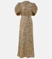 [Rotate] Rotate Sequined puff-sleeve midi dress AU 16 gold