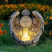 MXwcy Angel Wings Cross Solar Lights Outdoor Garden Memorial Stone，A Touching Memorial Gift & Condolence Gifts Grave Decorations for Cemetery