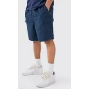 Mens Navy Relaxed Fit Elasticated Waist Cargo Shorts