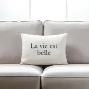 La Vie Est Belle Text On White With Feather Down Insert Pillow