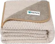 PetAmi Waterproof Dog Blanket, Leakproof XL Pet Blanket for Large Dogs, Furniture Sofa Couch Cover Protector, Fleece Cat Throw Bed Crate Kennel, Reversible Washable Soft Plush, Twin 60x80 Taupe Beige