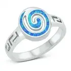 Spiral Ring Solid Sterling Silver 925 Blue Lab Opal Face Height 11.5 mm Size 10