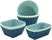 AIMALL Marfen Cup Silicone Baking Mold Set – 12-Piece Square, Round, Rectangular Molds, 12 Silicone Cups for Cakes, Cupcakes, and Desserts