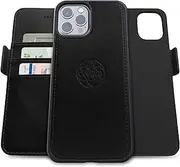 [dreem] Fibonacci 2-in-1 Wallet Case for Apple iPhone 12 & 12 Pro - Luxury Vegan Leather, Magnetic Detachable Shockproof Phone Case, RFID Card Protection, 2-Way Flip Stand - Black
