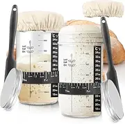 zunmial Sourdough Starter Jar, 2pcs Sourdough Starter Kit with Date Marked Feeding Band, Thermometer, Cloth Cover & Metal Lid, Reusable Sourdough Bread Baking Supplies, Home Baking Supplies