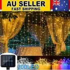 Solar LED Icicle Fairy String 200LED Curtain Lights Outdoor Garden Xmas Decor AU