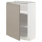 METOD base cabinet with shelves, white/Upplöv matt dark beige, 60x37x80 cm