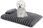 Luxe Fluffy Crate Mat for Small Dogs, Machine Washable Plush Pet Bed with Non-Slip Bottom, Calming Ribbed Bubble Stripe Design, Dark Grey, 27.5"x20.8"x2.7