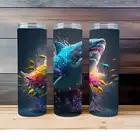 20 oz Skinny Straight Sealife Ocean Life Sharks Tumbler Cup Drink Ware w/ Straw