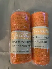 2 Crafter's Square Decorative Mesh Ribbon, 5 yd. Rolls Orange and Gold